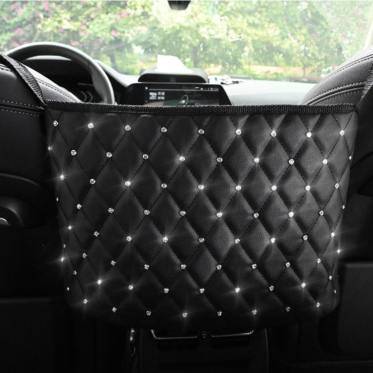 Front Seat Car Organizer for Food Handbag Tissue Holder Large Capacity Shining Diamond Storage Bag Between Seats Organiser 