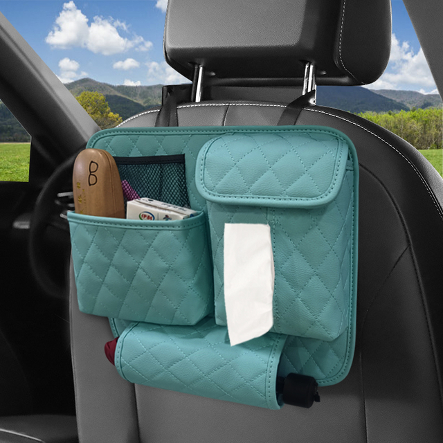 Car Backseat Organizer Net Bag Holding for Car Organizer with Strap Car Back Seat Organiser Purse Pouch Tissue Holder Multi-Functional Leather Car Seat Storage Bag