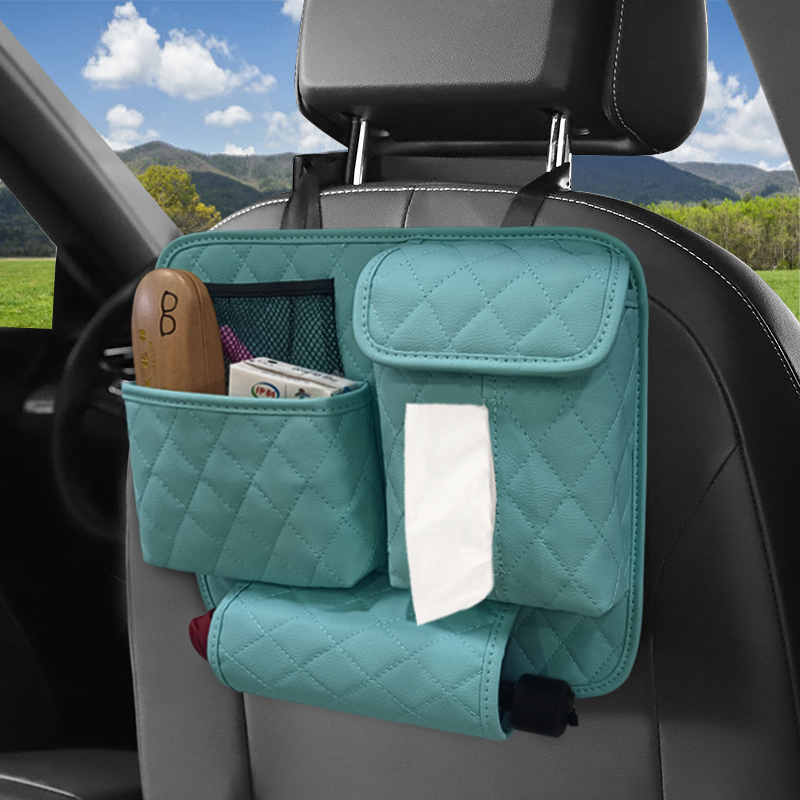 Car Backseat Organizer Net Bag Holding for Car Organizer with Strap Car Back Seat Organiser Purse Pouch Tissue Holder Multi-Functional Leather Car Seat Storage Bag