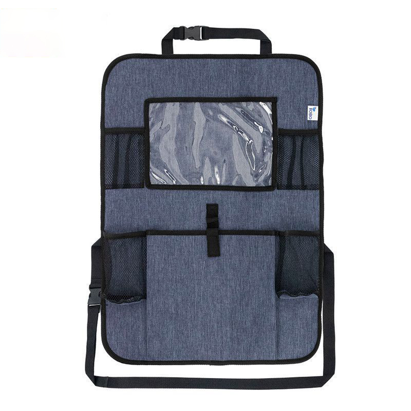 Backseat Car Organizer With Touchable Tablet for iPad Grey 600D Oxford Fabric Storage Hanging Bag Car Backseat Organizer Manufacturer