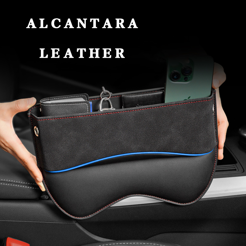 Alcantara+Leather Car Seat Gap Storage Box Car Seat Pocket Gap Filler Font Row Car Seat Gap Organizer Adjustable Car Console Side Seat Filler Fit For Phone, Card, Glasses, Key