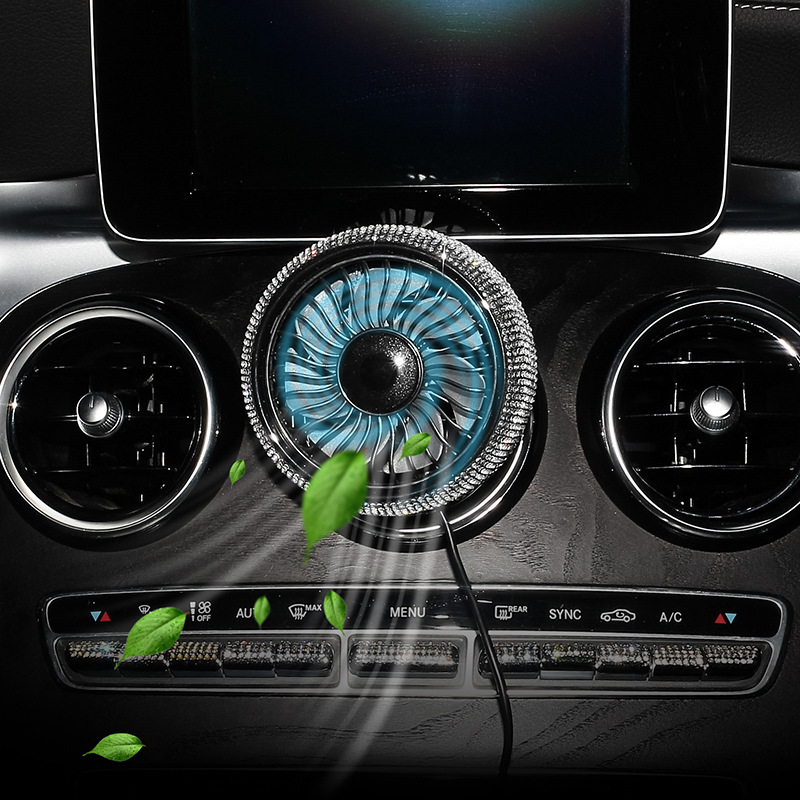 Car Diamond Fan For Air Oultet USB Ports Mini Car Cooling Fan With Blingbling Rhinestone 