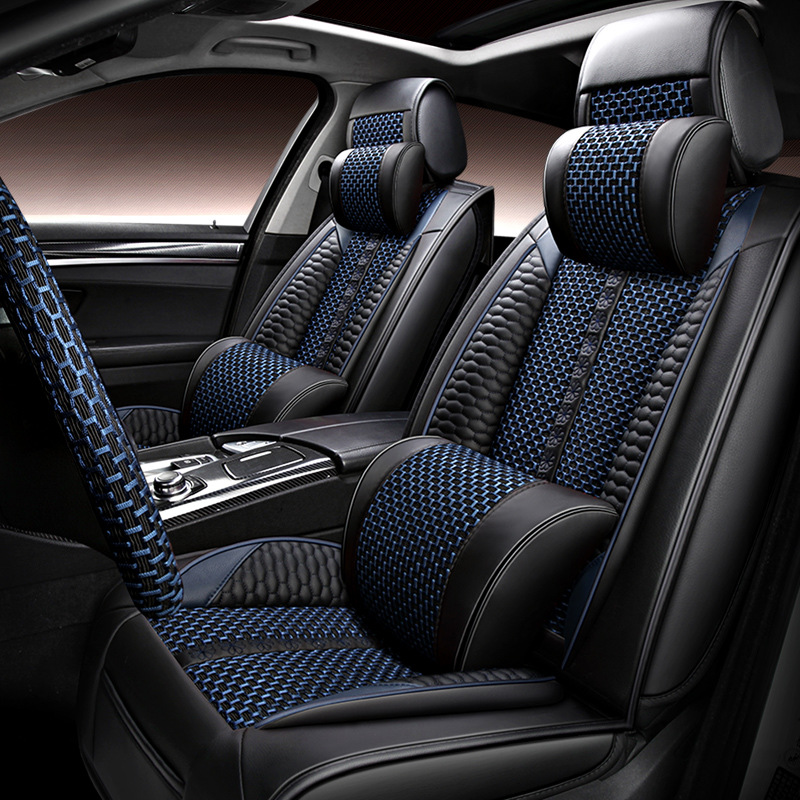 Durable Leather & Breathable Ice Silk Car Cushion Universal for 5 Seats