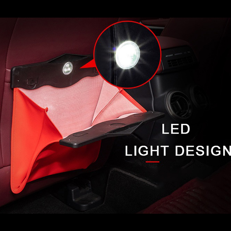 Car Garbage Bag with LED Light Trash Can Car Seat Back Hanging Storage Box Hidden Folding Storage Bag 
