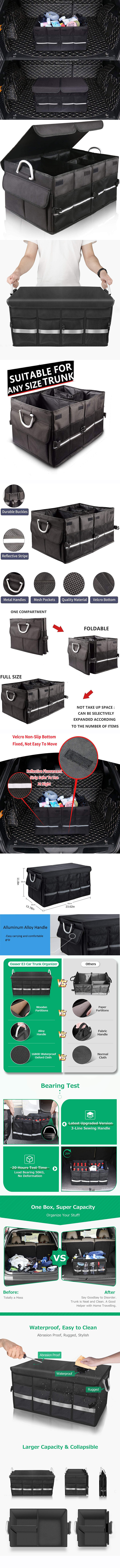 Car Trunk Organizer With Cover 1680D Oxford Cloth