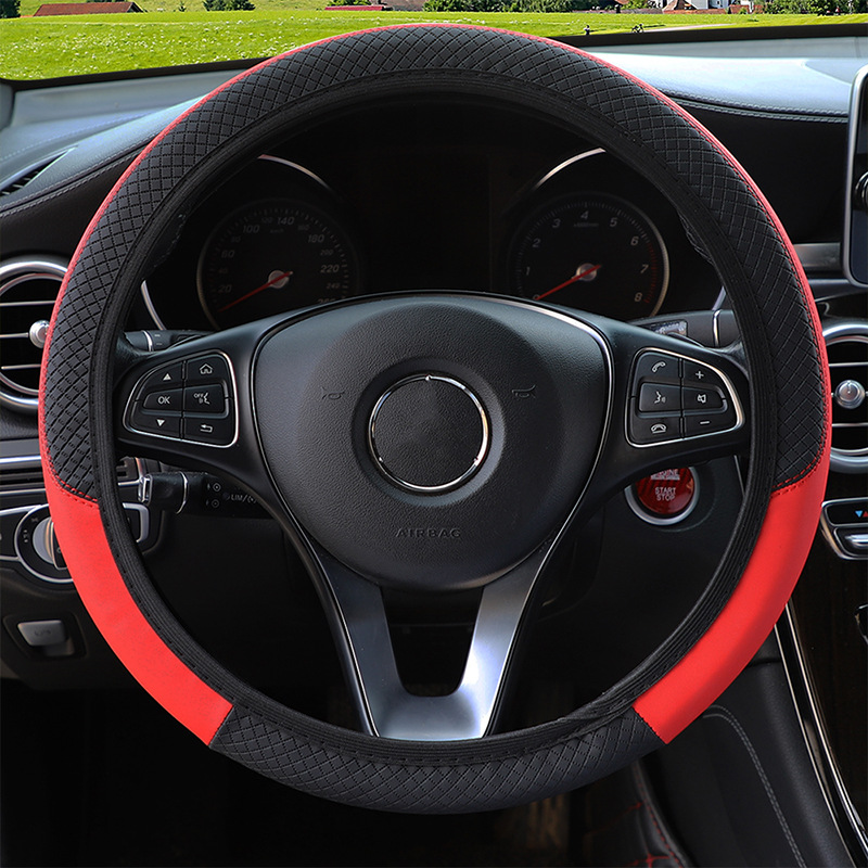 PU Leather Auto Car Steering Wheel Cover Universal Fit 15 Inch Without Inner Ring Elastic Wheel Cover 