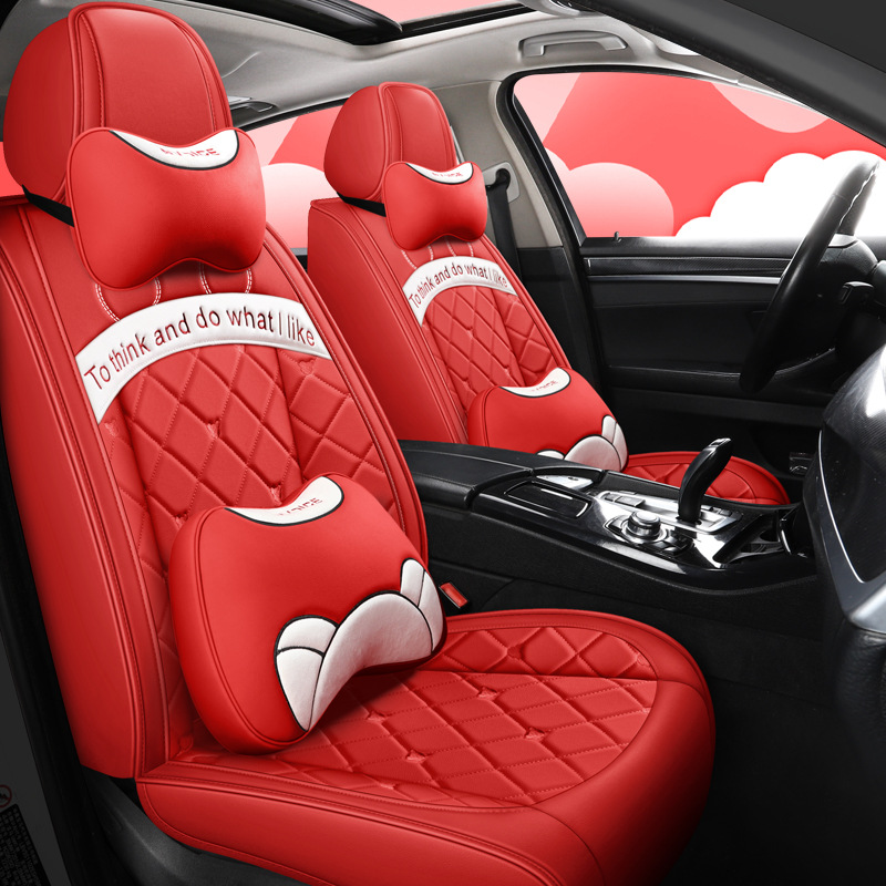 Leather Universal 5 Seats Full Protection Car Seat Covers with 2 Headrest Pillow 2 Lumbar Pillow