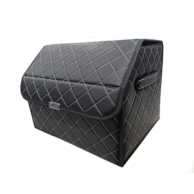 Embroidery PVC Leather Car Trunk Organizer with Magic Velcro Close with 2 Plastic Handle Storage Cargo Organizer Box 