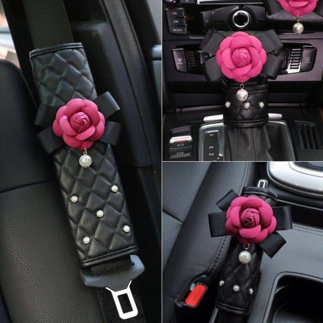 Camellia Car Accessory Steering Wheel Cover Handbrake Gear Cover Armrest Box Cushion