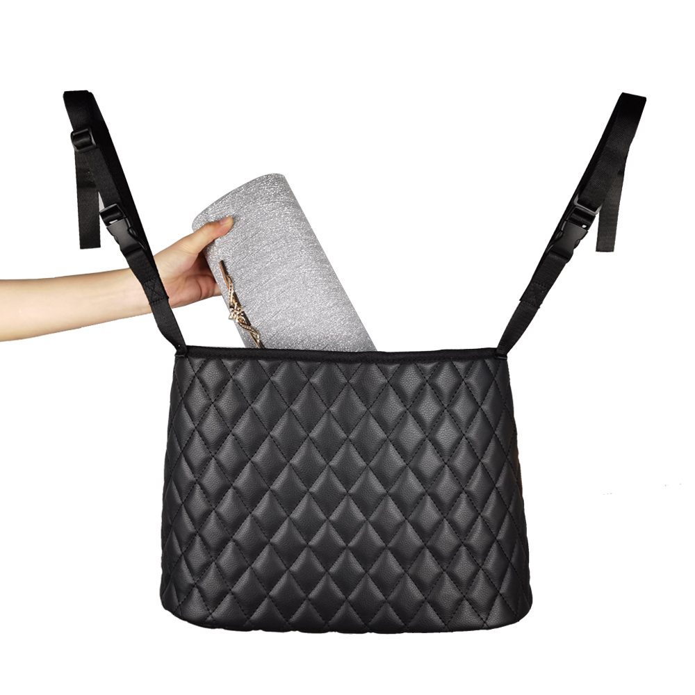 OEM Leather Car Handbag Holder Between Seats for Snack for Wallet Car Accessories for Girls And Children Embroidery Black Car Organizer Manufacturer