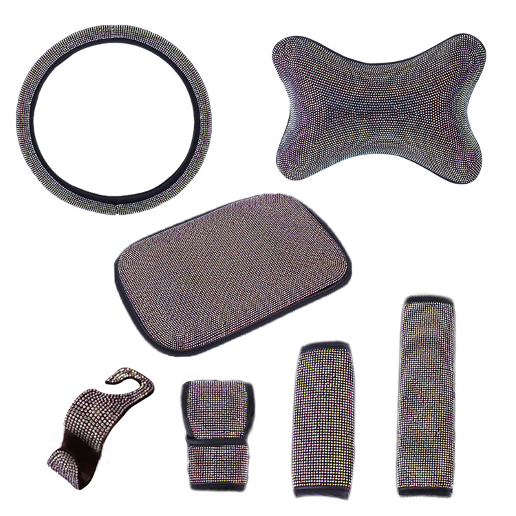 Full Drilling Car Steering Wheel Set Diamond Shoulder Cover Hand Brake Shift Block Set Hot Drilling Set Decorative Set Car Interior Set Series
