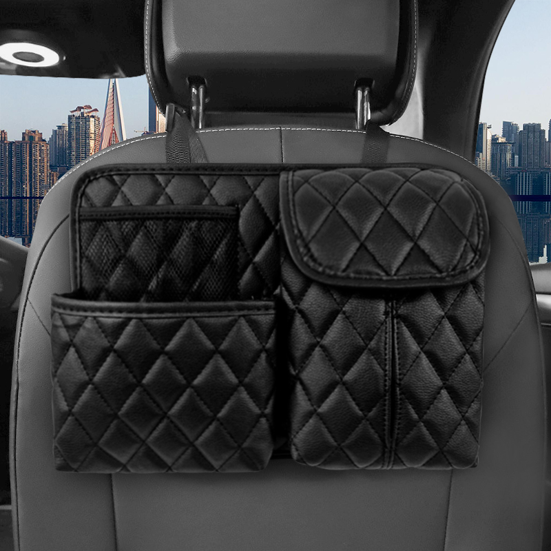 Backseat Car Organizer with Tissue Holder Leather Car Back Seat Organiser for Kids Car Travel Accessories with Net Pockets Front-Backseat Organizer Bag