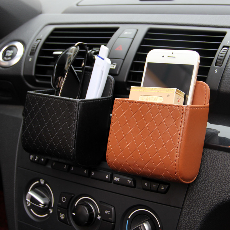 Car Air Vent Outlet Organizer Box Tidy Hanging Coin Bag Leather Multi-purpose Car Air Vent Phone Holder