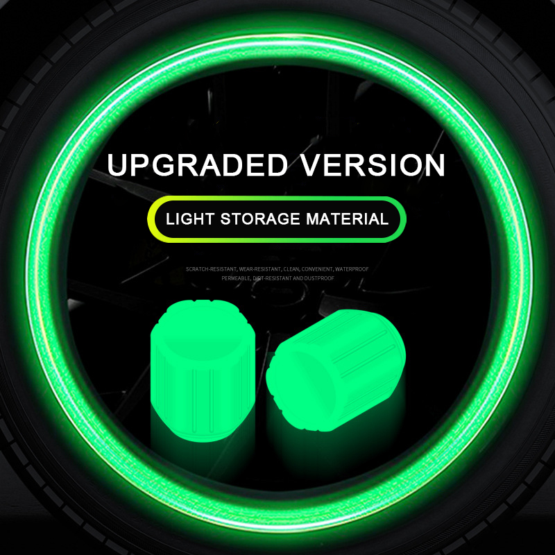 Noctilucent Tire Valve Cap Light Storage Material Vacuum Tire Valve Luminous Valve Core Cover Suit for Car All Models