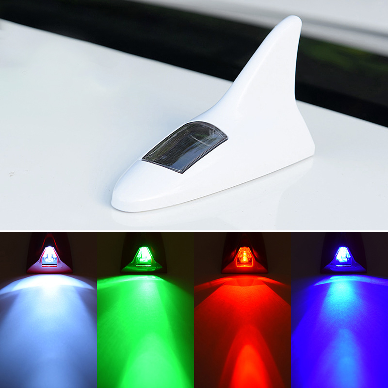 Car Decoration Light Solar Shark Fin Antenna Roof Tail Modified Light Anti-rear-end LED Flash 8 Lights