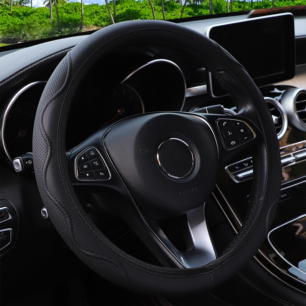 Steering Wheel Cover No Inner Ring Fiber Leather Embossed Corrugated Elastic Automobile Steering Wheel Protective Cover