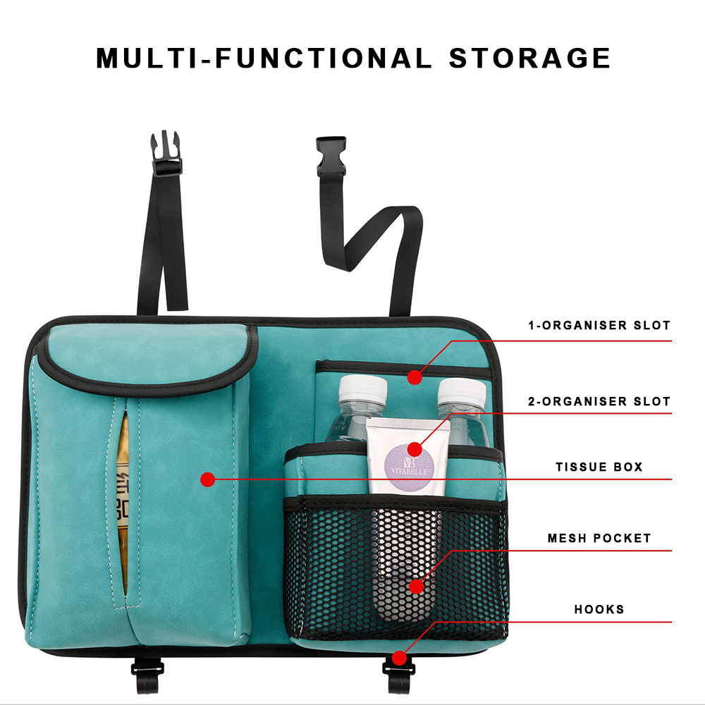 Alcantara Fabric Car Seat Back Storage Bag with Hook Car Tissue Box Truck Seat Organizer