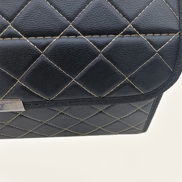 Embroidery PVC Leather Car Trunk Organizer with Magic Velcro Close with 2 Plastic Handle Storage Cargo Organizer Box 