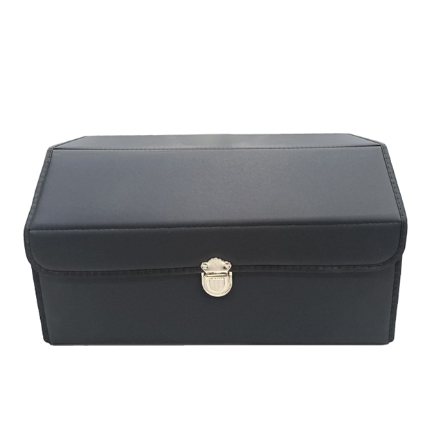 Glossy PVC Leather Car Trunk Box with Wooden Insert Metal Buckle Foldable Storage Organizer Box 