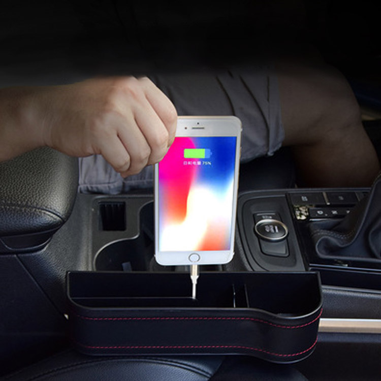 Car Seat Gap Filler Organizer with Hole for Charging Auto Console Side Storage Box with Cup Holders Front Seat Phone Sunglasses Holder Multifunctional Car Seat Organizer