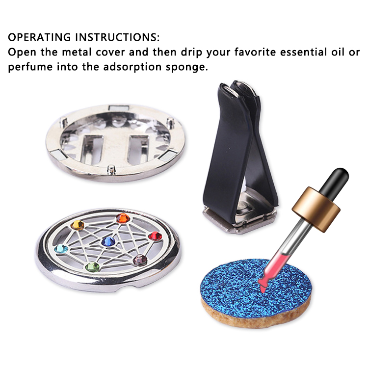 Car Aromatherapy Essential Oil Diffuser Stainless Steel Locket with Vent Clip Felt Pads 30mm Car Air Outlet Clip Diffuser Air Freshener 