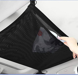 Car Ceiling Storage Net 31''*21'' Car Roof Interior Sundries Mesh Cargo Net Adjustable Long Trip Organizers Storage Net for Most Car Mesh Ceiling Storage Nets with Zipper Car Roof Cargo Net Pocket