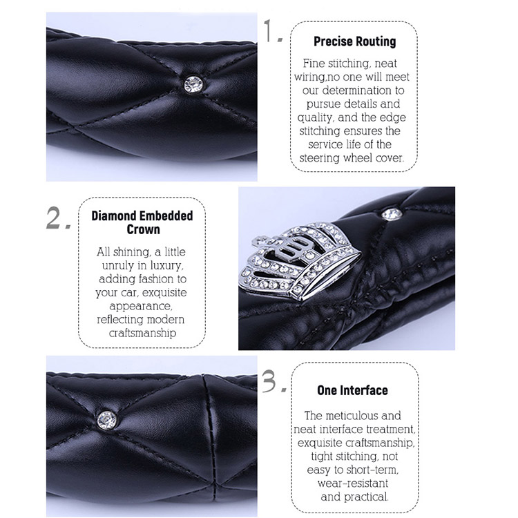 Diamond Leather Bling Steering Wheel Cover Universal Car Steering Wheel Protector with Crystal Rhinestones Anti-Slip Soft Interior Accessories for Women And Girl Fit 15 Inch