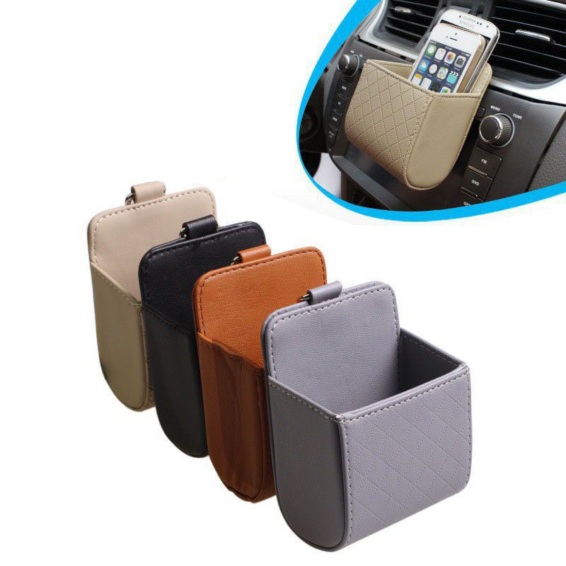 Car Air Vent Outlet Organizer Box Tidy Hanging Coin Bag Leather Multi-purpose Car Air Vent Phone Holder