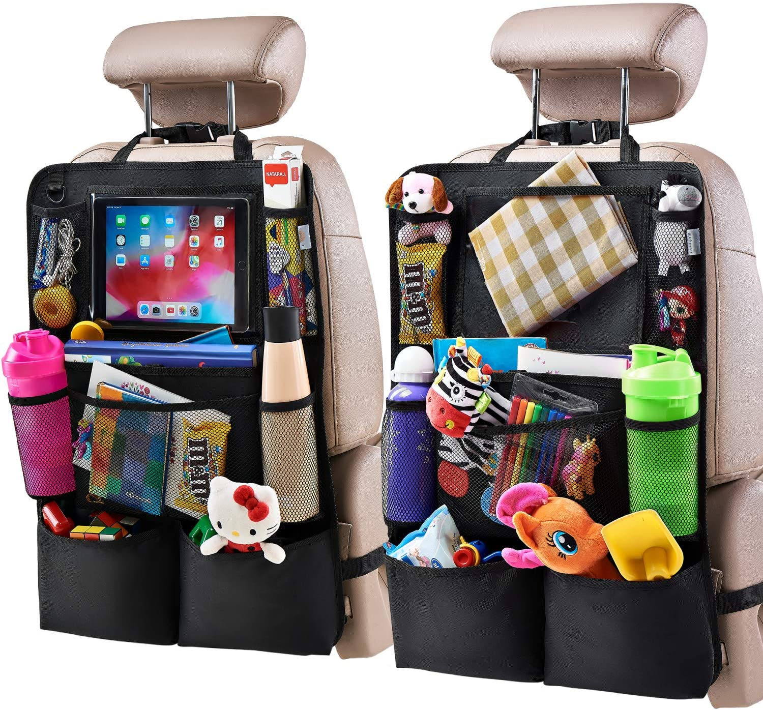 Car Backseat Organizer with 10" Table Holder And 9 Storage Pockets Amazon Hot Sale Light Foldable Small Size Light Weight Seat Back Organisers 