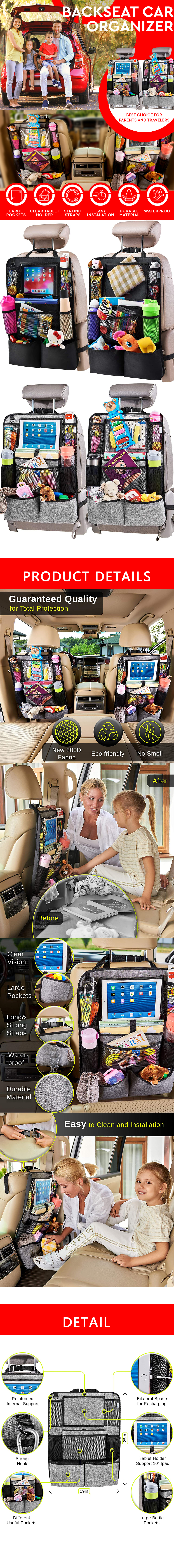 Car Backseat Organizer with 10 Table Holder