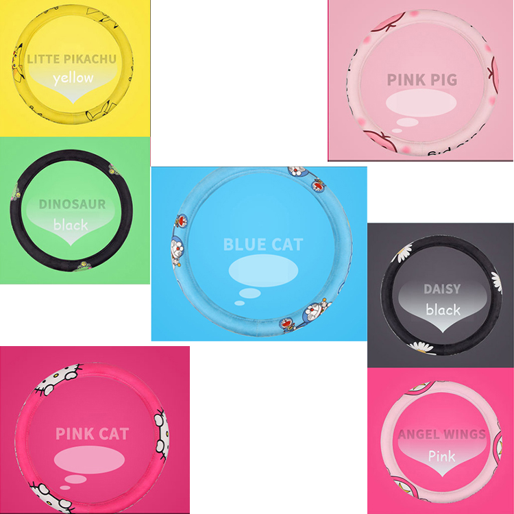 Cute Cartoon Pattern Car Accessories 15 Inch Universal Steering Wheel Cover Plush Fabric Soft Snug Grip Protector For Cars 