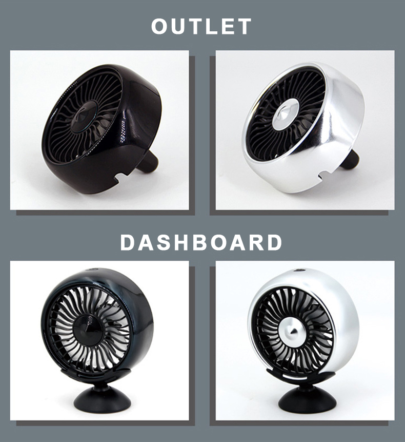 ABS Universal Car Cooling Fan 3 Speeds Adjustable 5Volt Car Fan USB Air Outlet & Dashboard Vehicle Fan With Colourful Light 