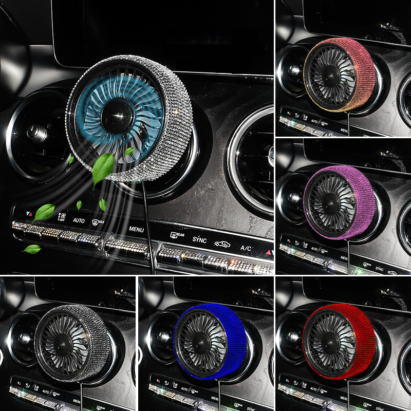 Car Diamond Fan For Air Oultet USB Ports Mini Car Cooling Fan With Blingbling Rhinestone 