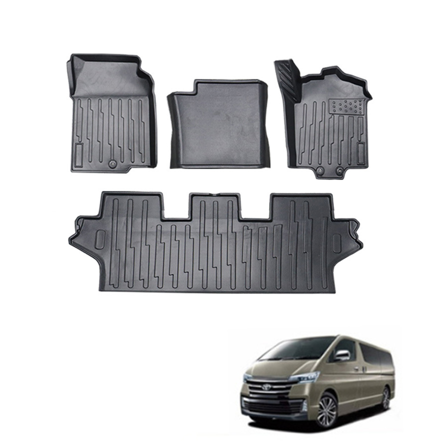  TPETPO Floor Mats Compatible For HIACE 300/200 Series All-Weather Wear-resistant Match Protector Black