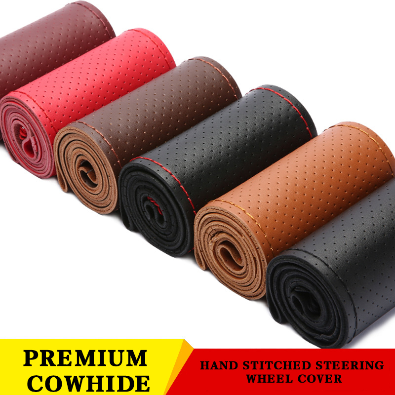 Hand Sewing Set Steering Wheel Cover Cowhide Wheel Cover Genuine Leather Car Wheel Protector Car Wheel Protector Universal Fit Car/Auto