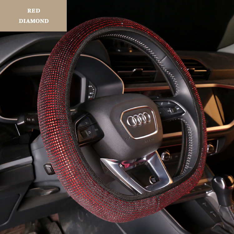 Full Drill Elastic Steering Wheel Cover without Inner Ring Elastic Belt Car Audi Breathable Anti-Slip Steering Wheel Protector for Women ,Party,Birthday Gift