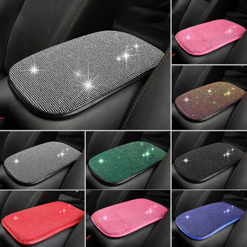 Auto Center Console Pad Rhinestone Bling Car Armrest Seat Box Cover Protector Universal Fit Diamond Car Decor Accessories for Women