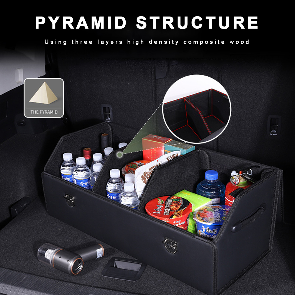 Double Layer PVC Leather With Mental Lock Mixed With White High Density Board Car Trunk Organizer Box 