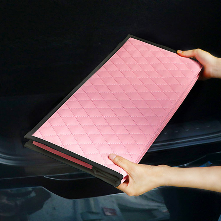 PVC Leather Car Organizer Boxes with Plastic Handle with Magic Velcro Close Car Trunk Storage Organizer Embroidery Car Trunk Organizer For SGMW NINI