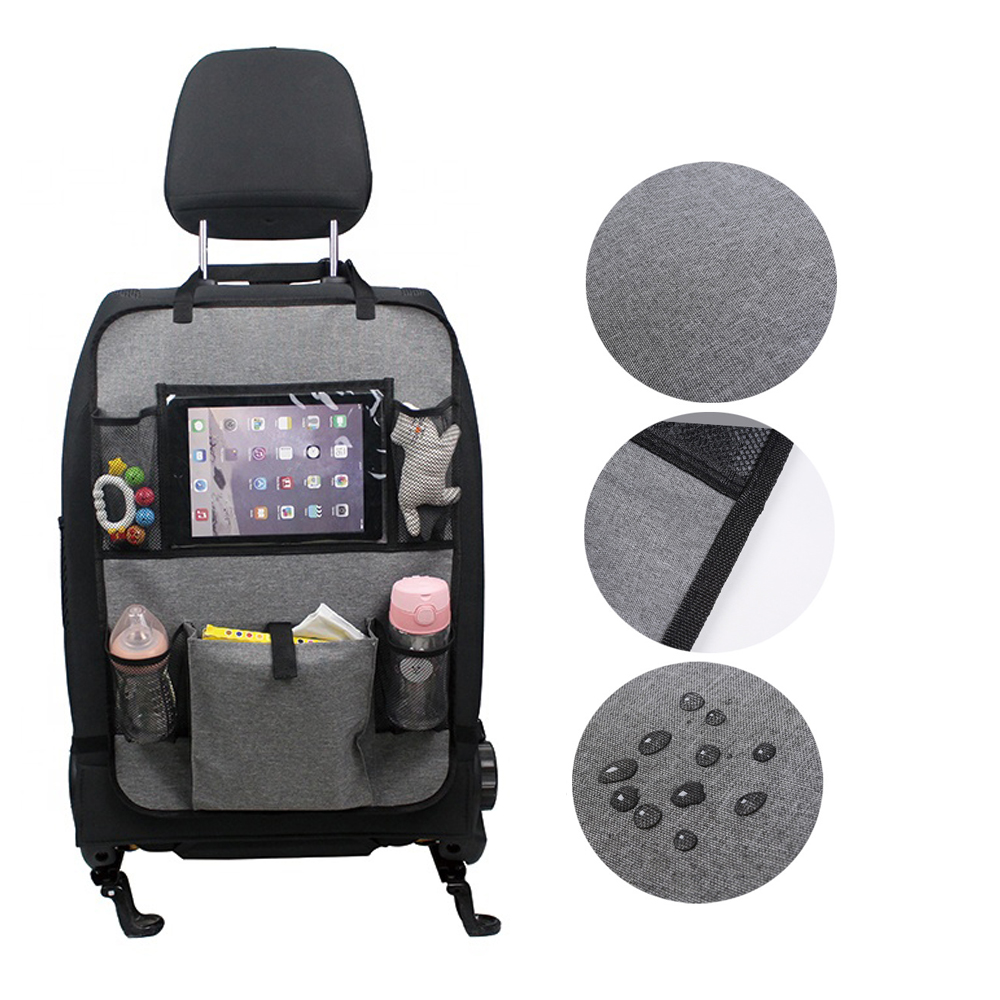 Backseat Car Organizer With Touchable Tablet for iPad Grey 600D Oxford Fabric Storage Hanging Bag Car Backseat Organizer Manufacturer