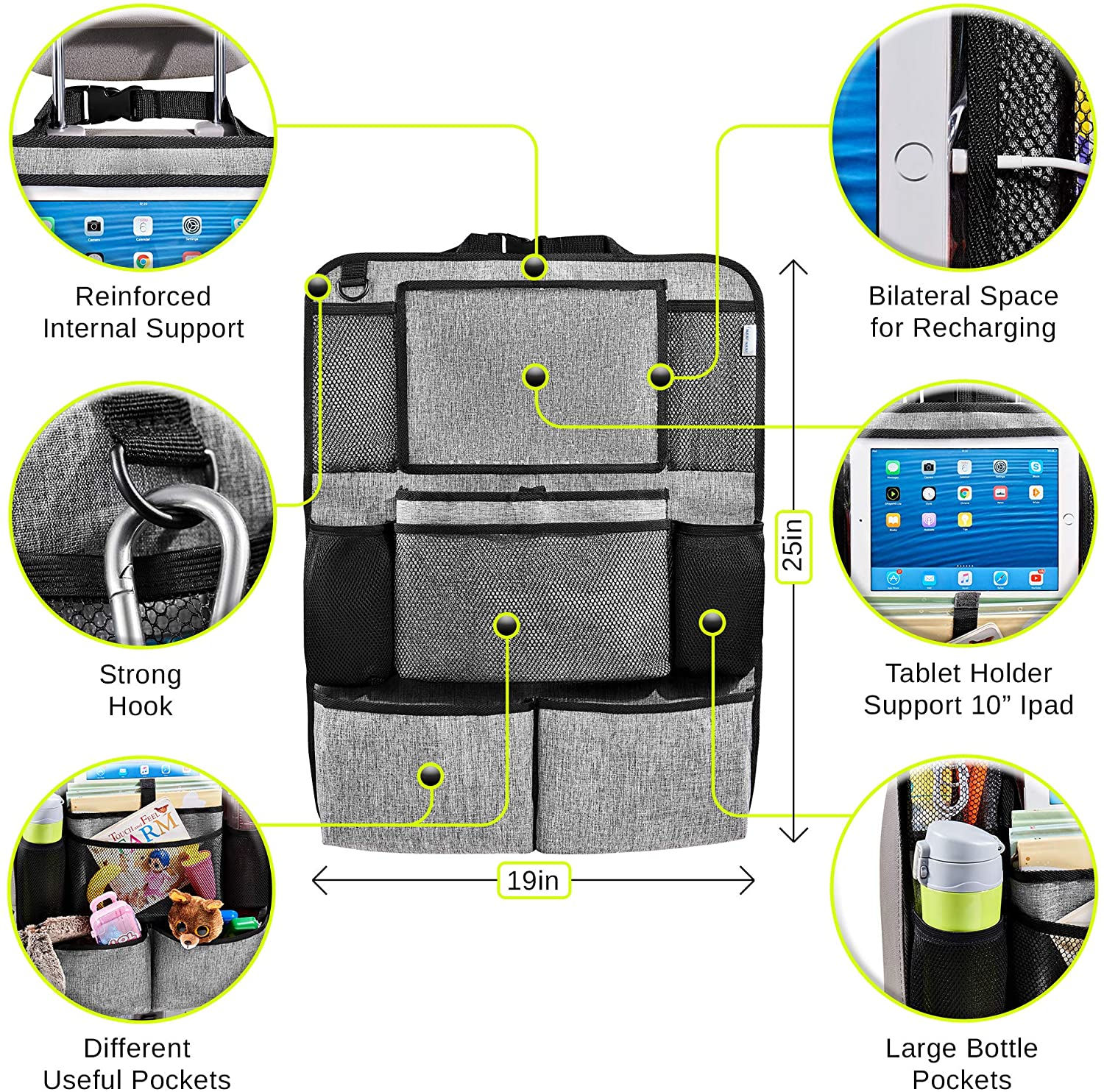Car Backseat Organizer with 10" Table Holder And 9 Storage Pockets Amazon Hot Sale Light Foldable Small Size Light Weight Seat Back Organisers 