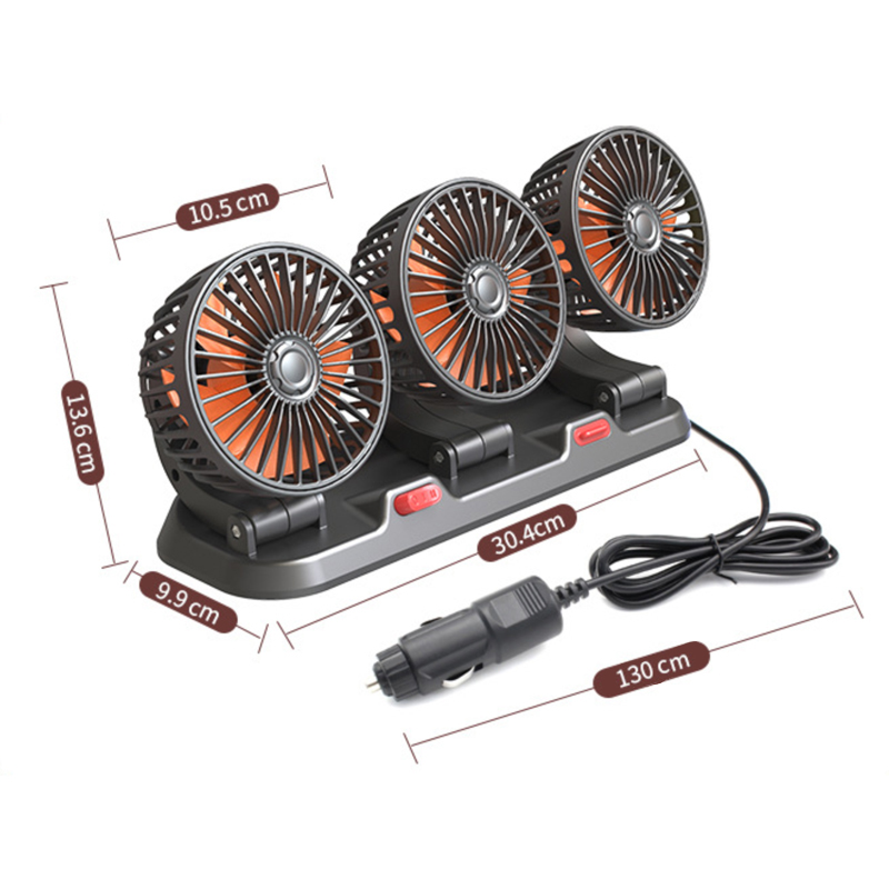 Triple Heads Car Cooling Fan Multi Angle Rotatable 3 Heads USB/Cigarette Lighter Vehicle Fan Adjustable Auto Cooler Electric Fan(Include a Hidden Perfume Box)