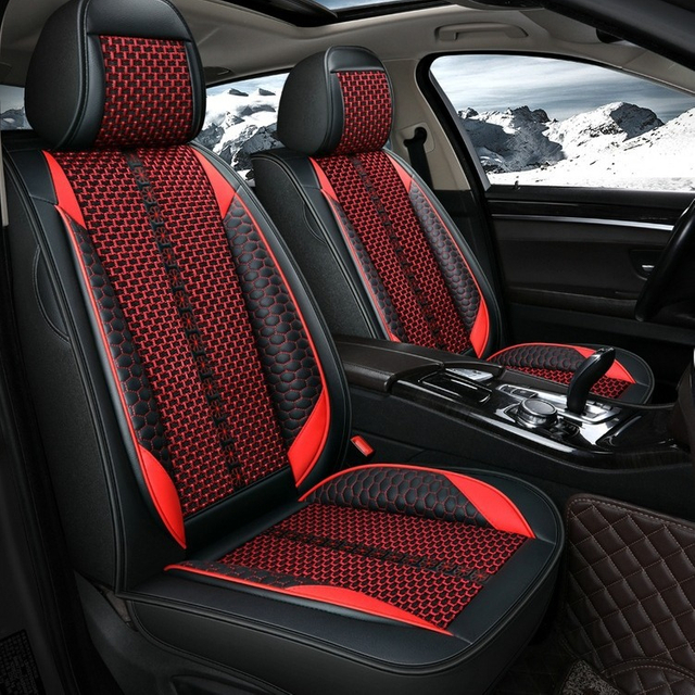Durable Leather & Breathable Ice Silk Car Cushion Universal for 5 Seats