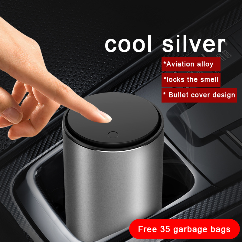Ben.Jack Car Trash Can Creative Aluminum Alloy ABS Car Bin With 35Pcs Gargabge Bag