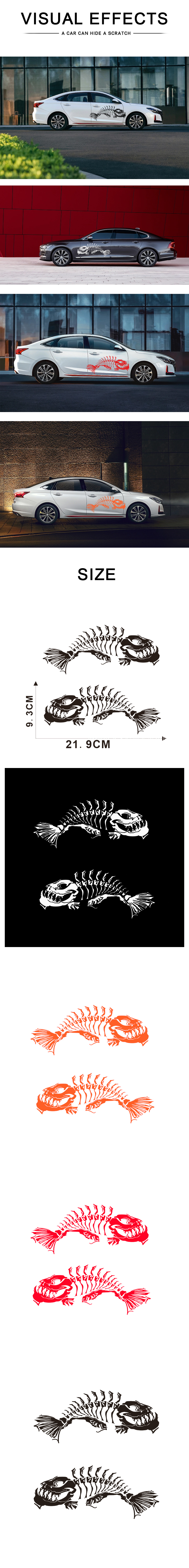 Car Stickers Skeleton Fish Boat Decals (2)