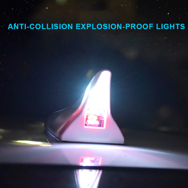 Car Decoration Light Solar Shark Fin Antenna Roof Tail Modified Light Anti-rear-end LED Flash 8 Lights