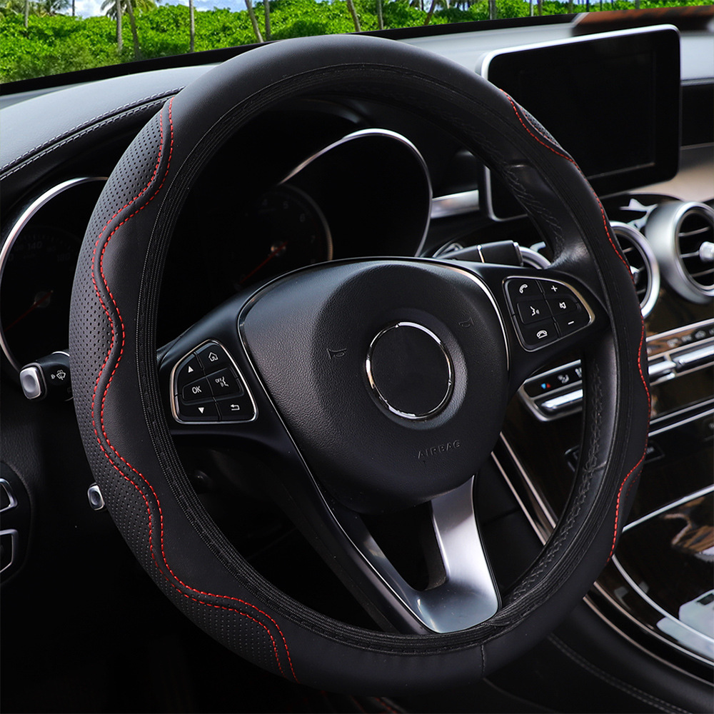 Steering Wheel Cover No Inner Ring Fiber Leather Embossed Corrugated Elastic Automobile Steering Wheel Protective Cover
