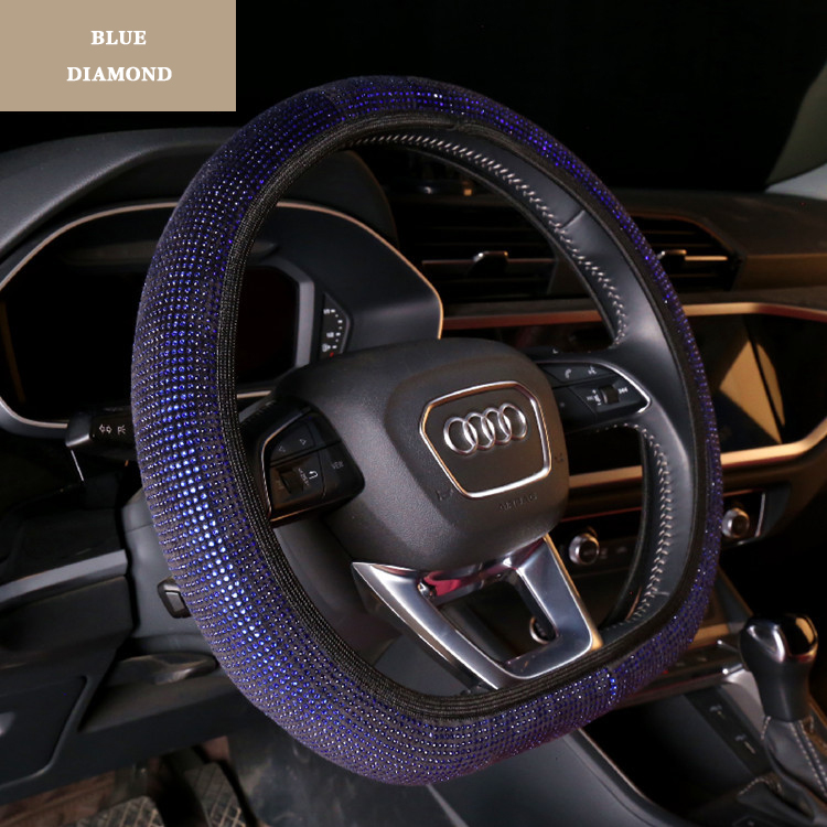 Full Drill Elastic Steering Wheel Cover without Inner Ring Elastic Belt Car Audi Breathable Anti-Slip Steering Wheel Protector for Women ,Party,Birthday Gift