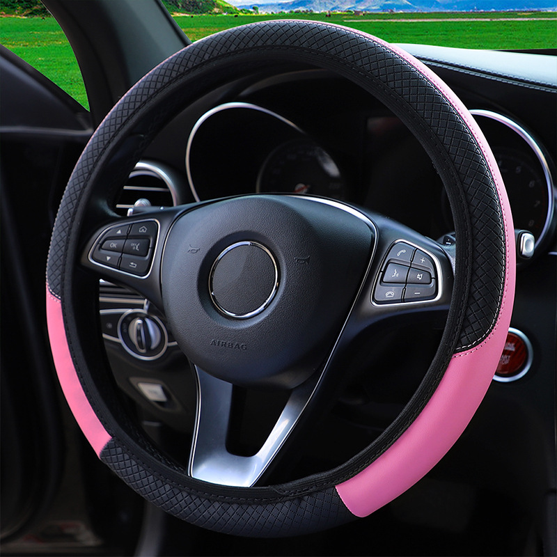 PU Leather Auto Car Steering Wheel Cover Universal Fit 15 Inch Without Inner Ring Elastic Wheel Cover 