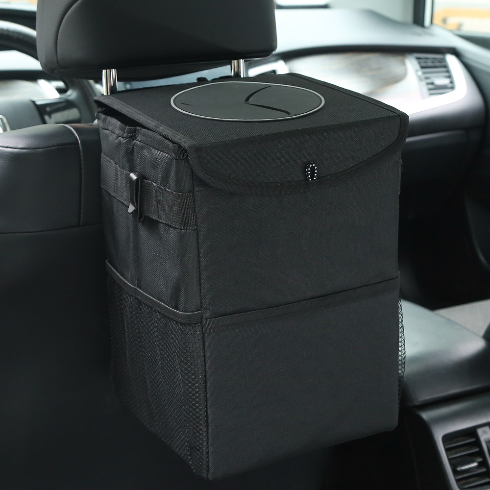 Car Trash Can with Lid And Storage Pockets 100% Leak-Proof Car Organizer Waterproof Car Garbage Can Multipurpose Trash Bin for Car